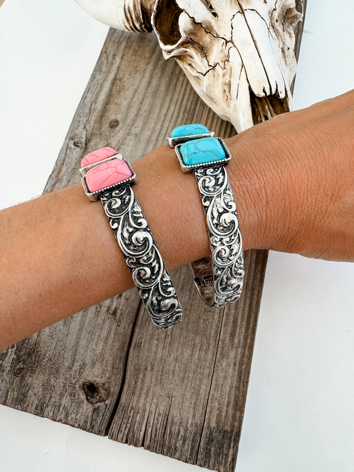 Western Stone Hinge Bangle Bracelet