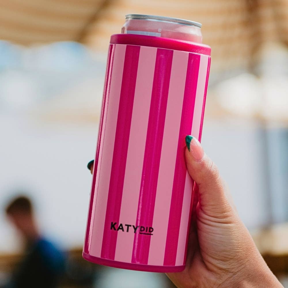 Pink&Hot Pink Striped Slim Can Koozie
