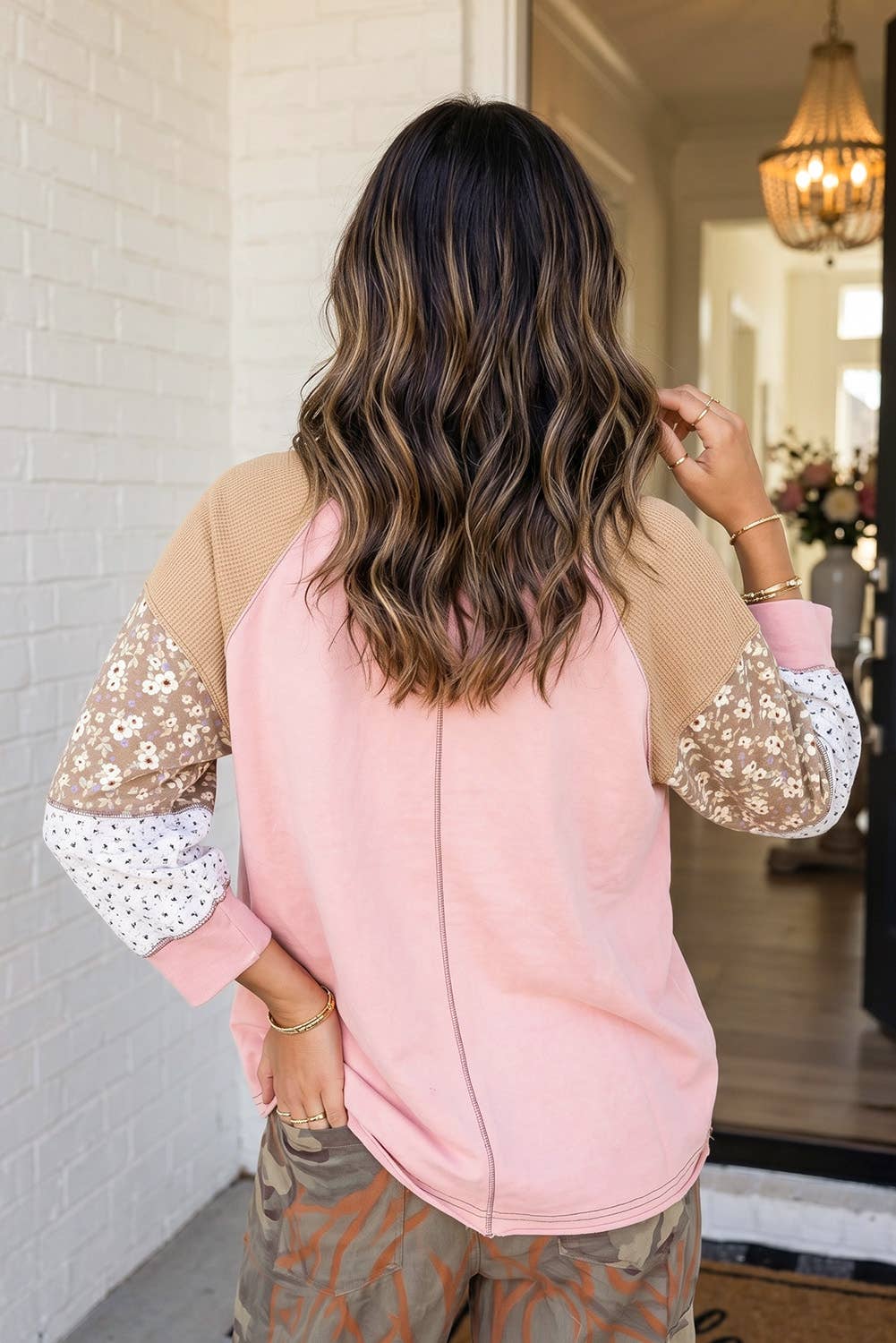 Patchwork Color Block Floral Blouse