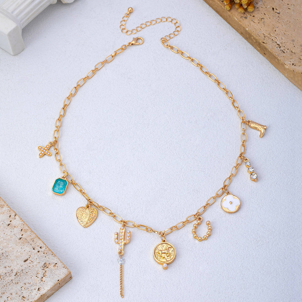 Catus Flower Stone Charm Necklace