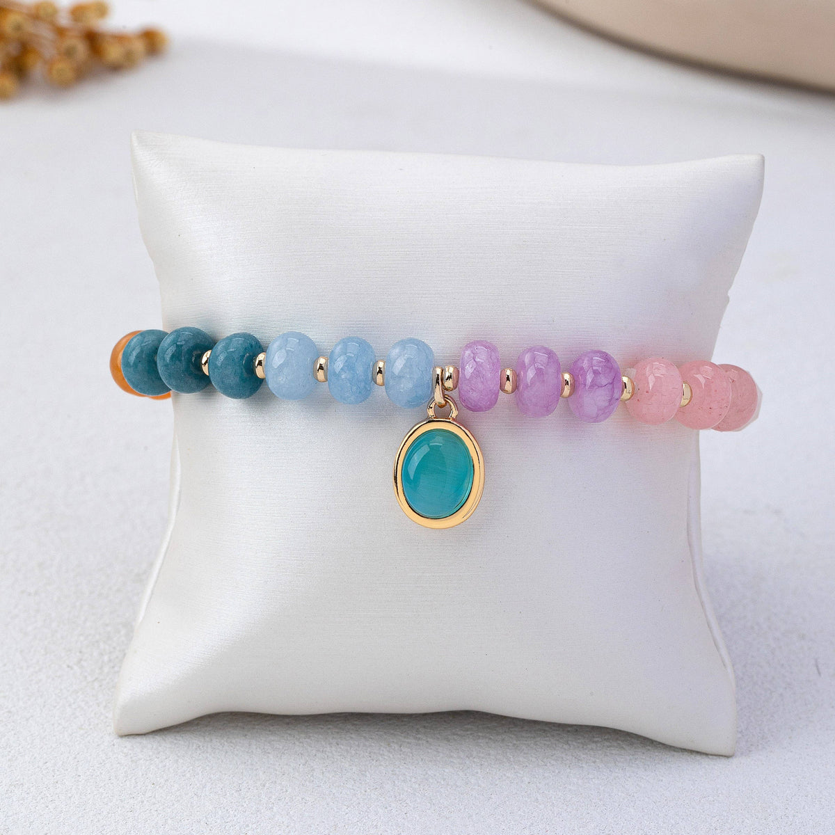 Natural Stone Cateye Charm Stretch Bracelet