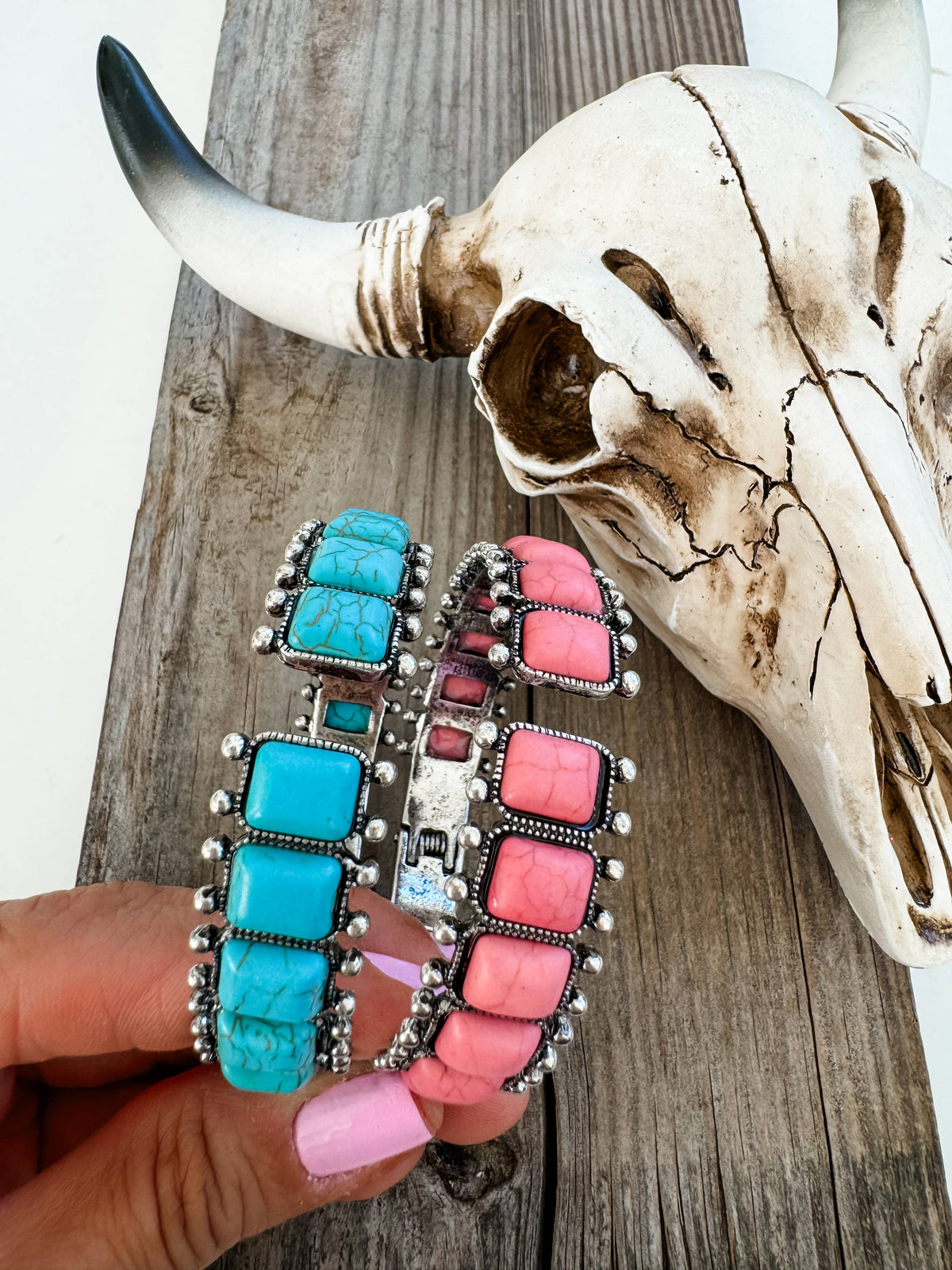 Rectangle Stone Hinge Bangle Bracelet