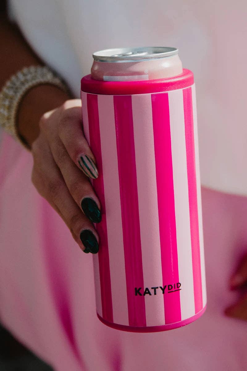Pink&Hot Pink Striped Slim Can Koozie
