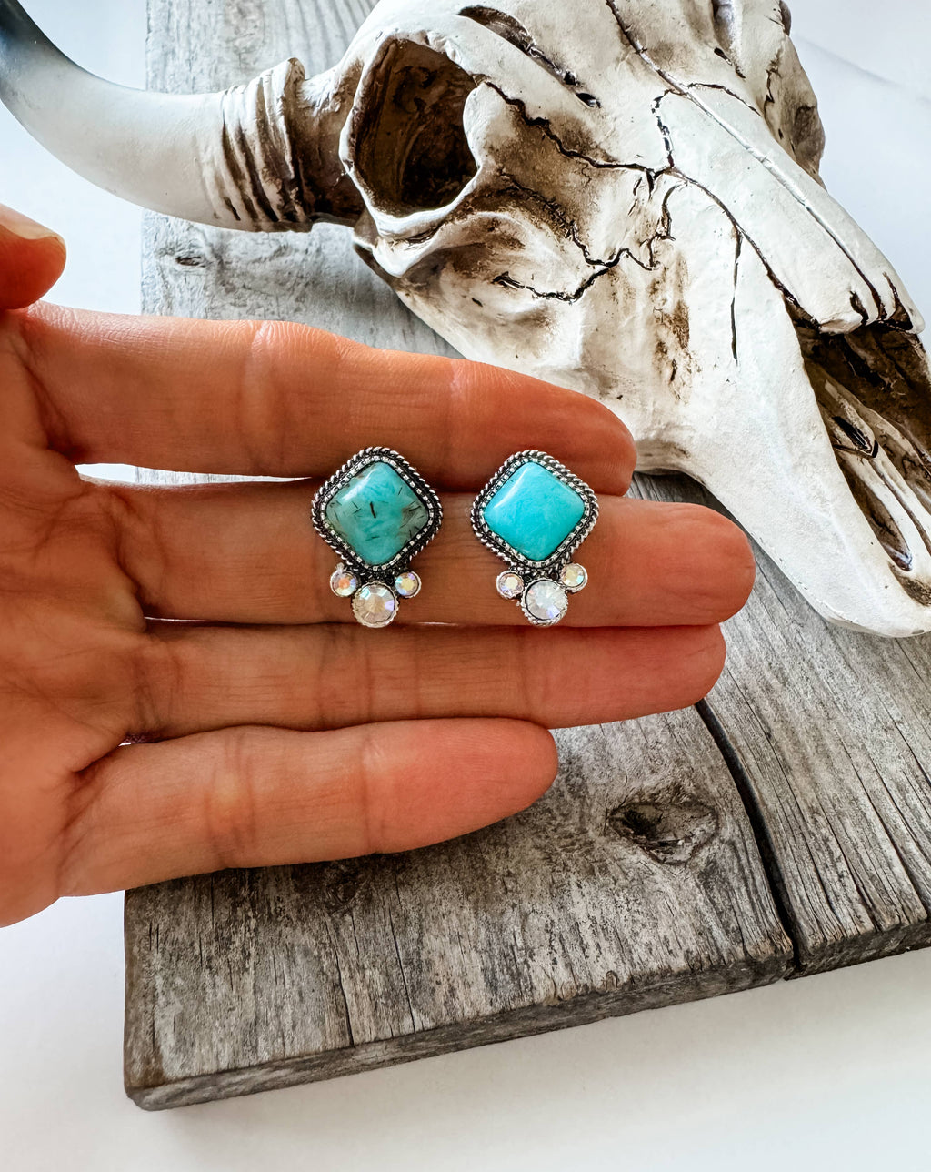 Diamond Shape Stone Stud Earrings