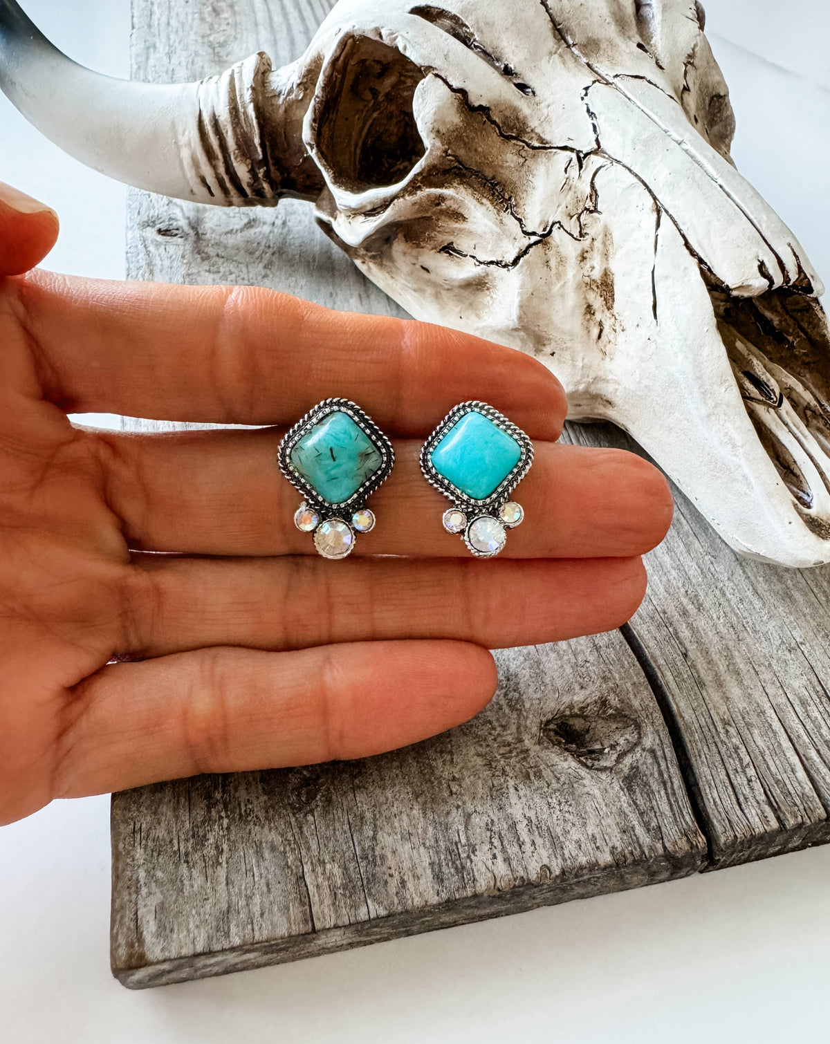 Diamond Shape Stone Stud Earrings