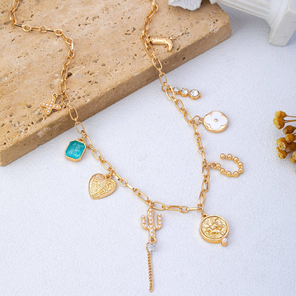 Catus Flower Stone Charm Necklace