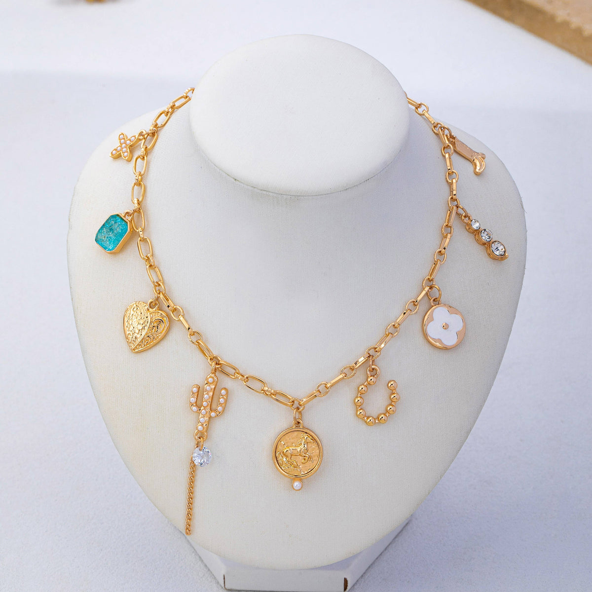 Catus Flower Stone Charm Necklace