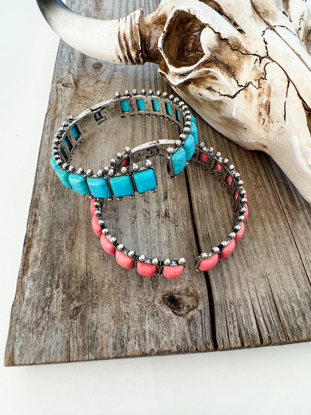 Rectangle Stone Hinge Bangle Bracelet