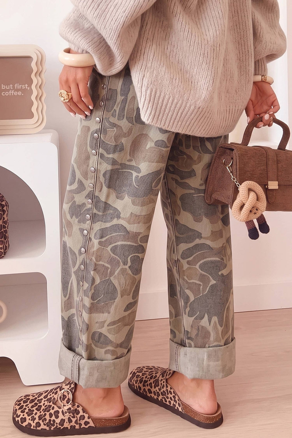 Camouflage Studded Straight Loose Jeans