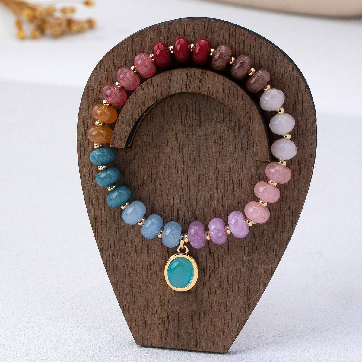 Natural Stone Cateye Charm Stretch Bracelet