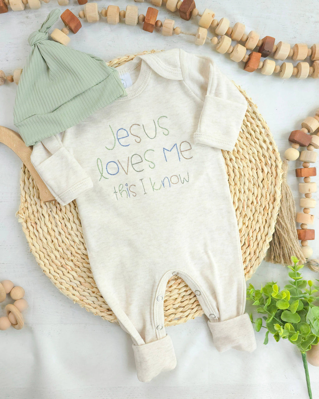 Baby Romper Only Jesus Loves Me -Blue/Green