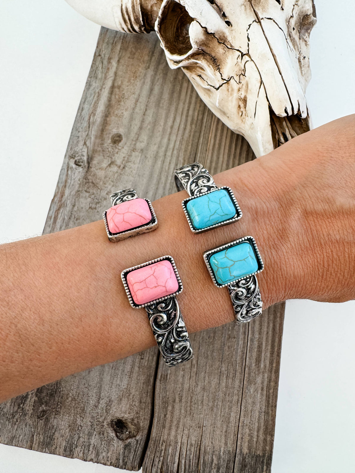 Western Stone Hinge Bangle Bracelet
