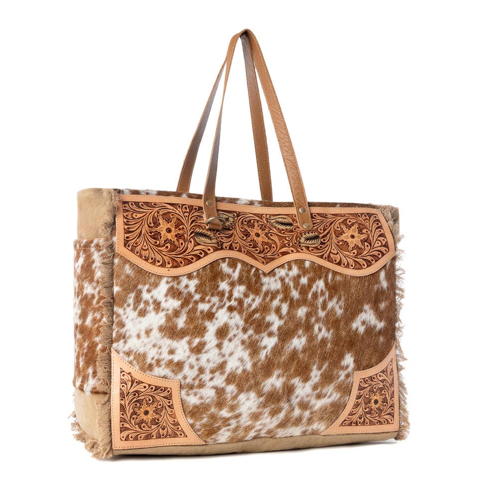Myra Hand Tooled Bag Tan&Whi