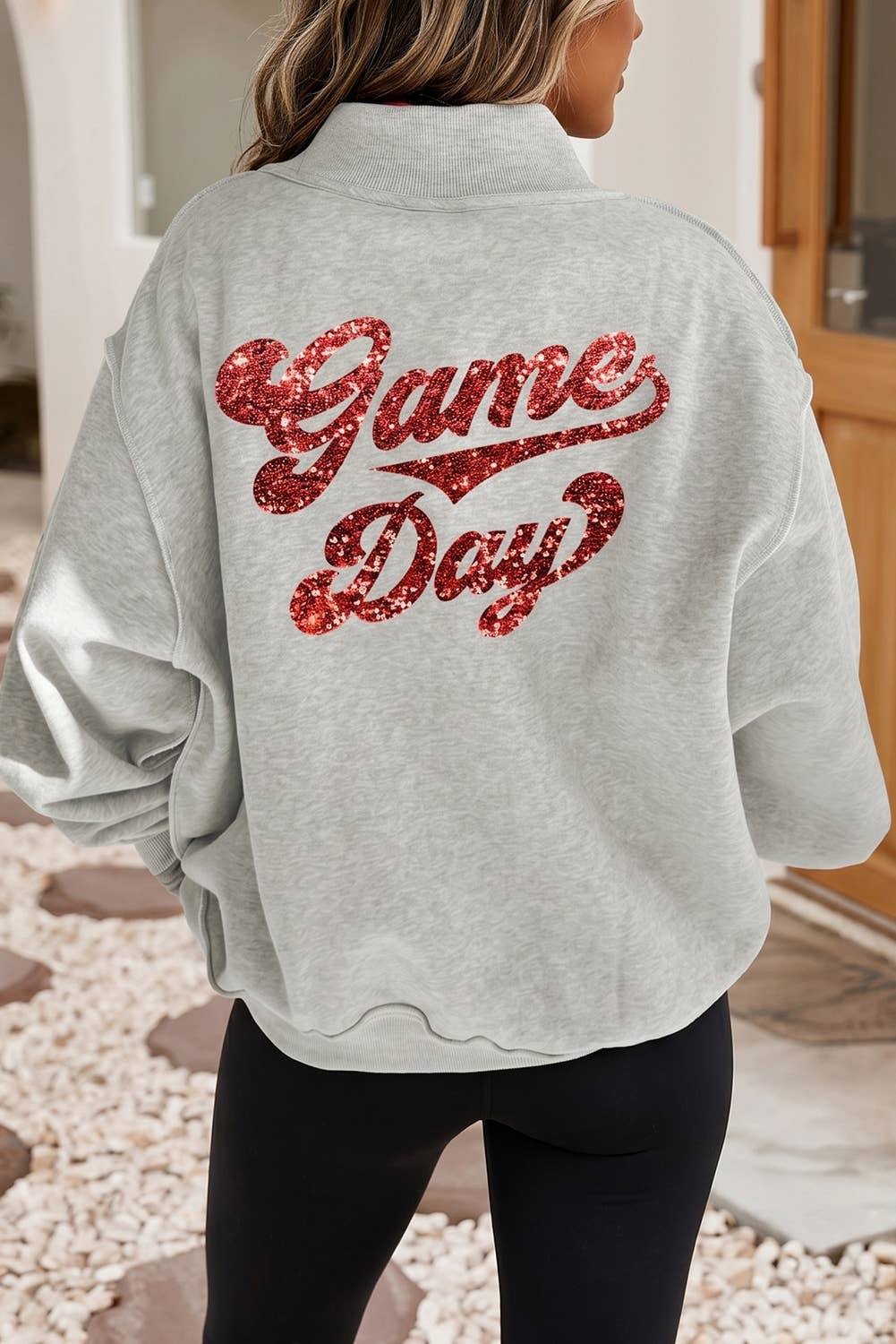 Game Day Sequin Mock Neck Sweatshirt