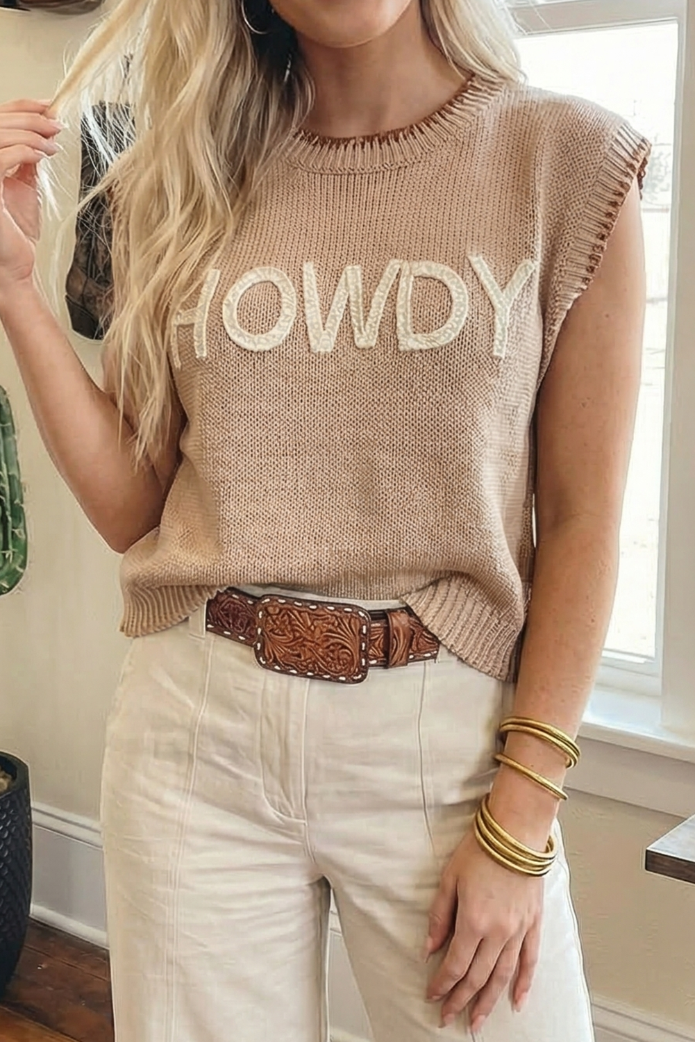 Howdy Embroidered Knit Top