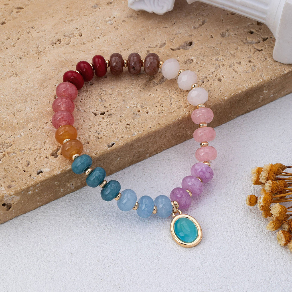 Natural Stone Cateye Charm Stretch Bracelet