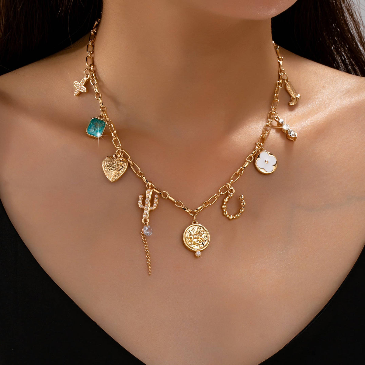 Catus Flower Stone Charm Necklace
