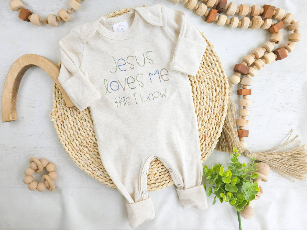 Baby Romper Only Jesus Loves Me -Blue/Green