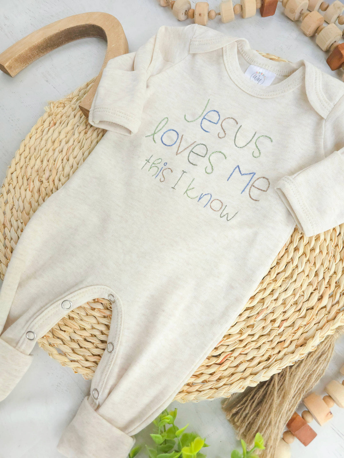 Baby Romper Only Jesus Loves Me -Blue/Green