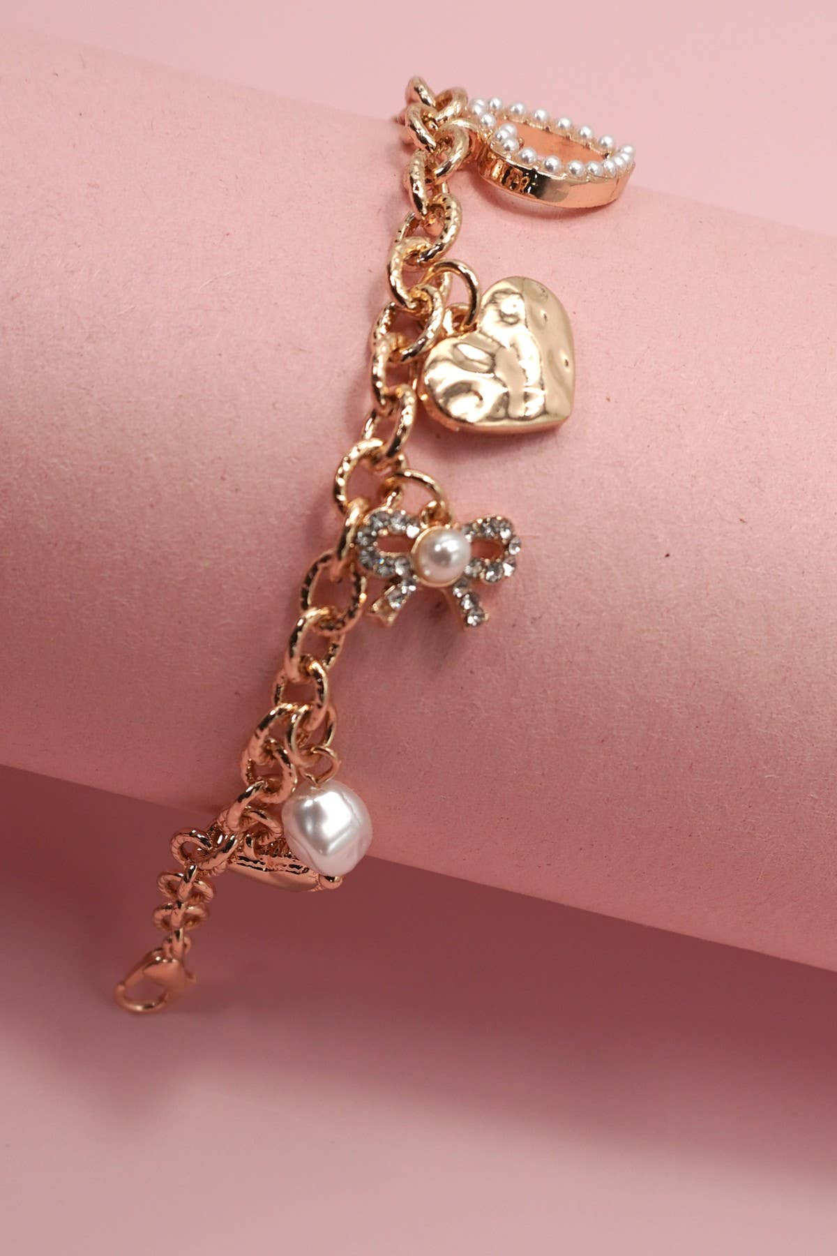 Bow Heart Charm Bracelet