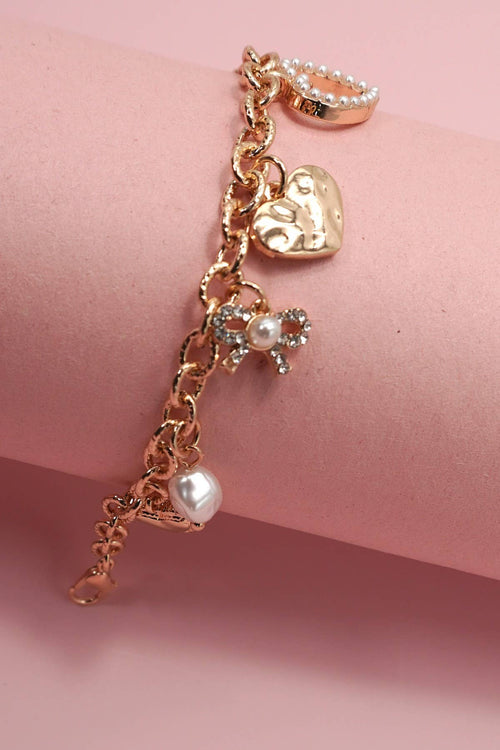 Bow Heart Charm Bracelet