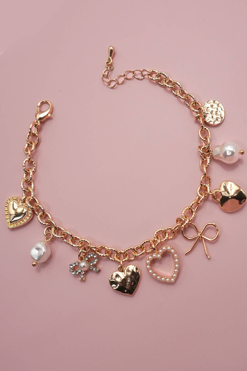 Bow Heart Charm Bracelet