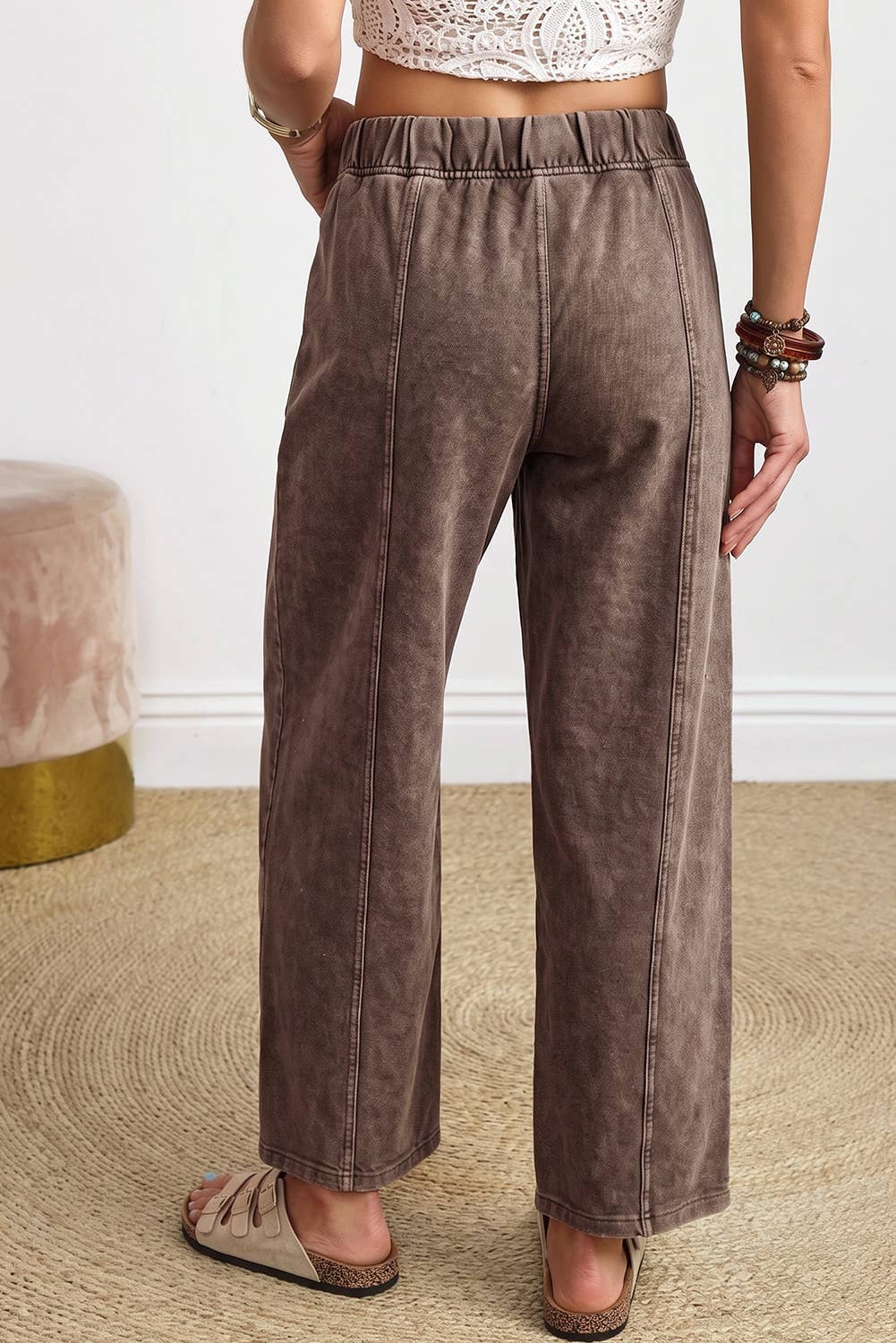 Mineral Wash Elastic Waist Barrel Pants