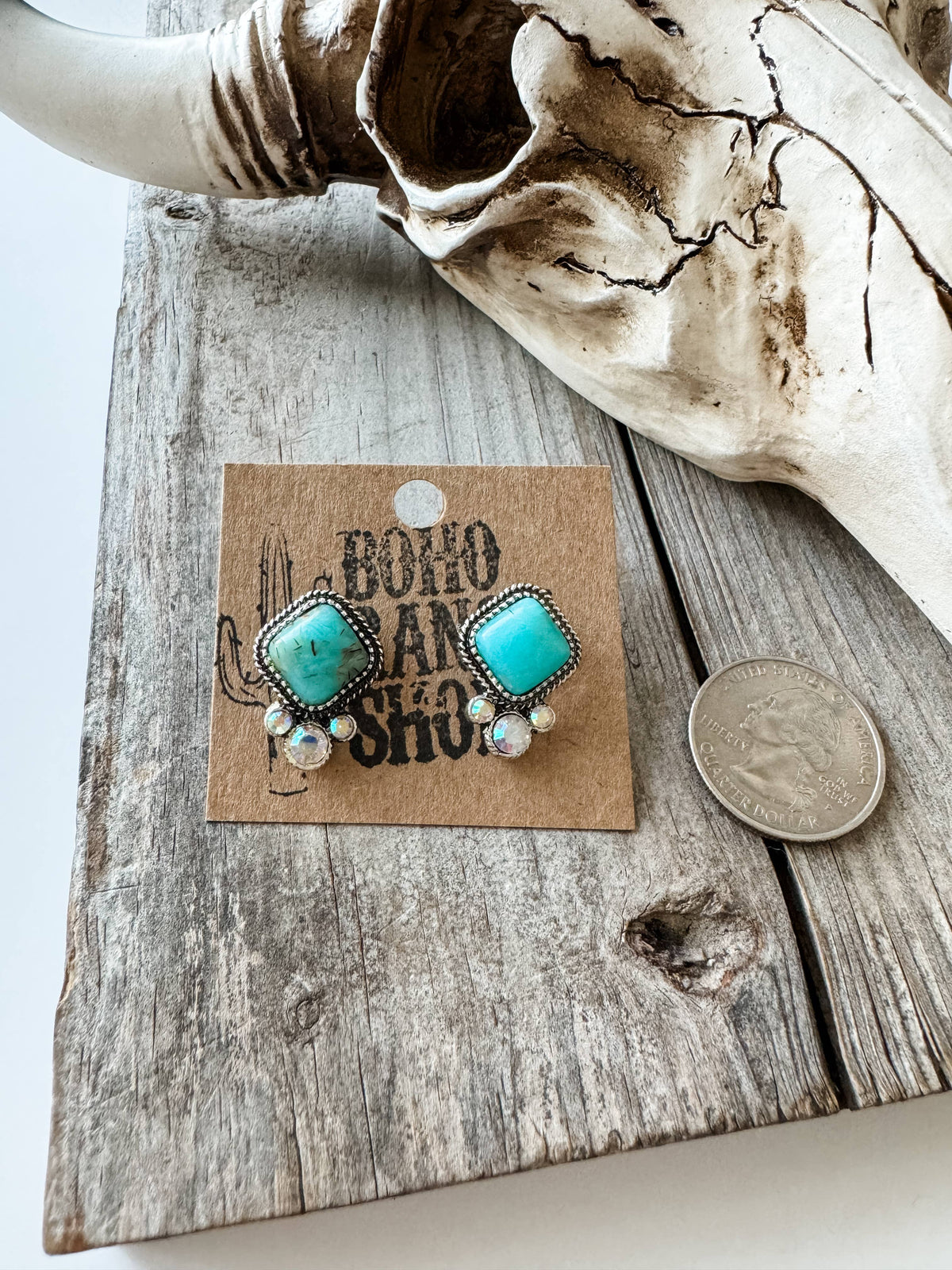 Diamond Shape Stone Stud Earrings