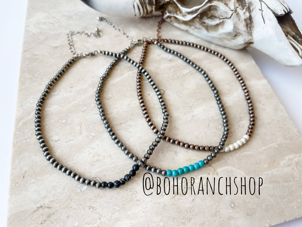 Navajo Bead Choker Necklace Mid Color