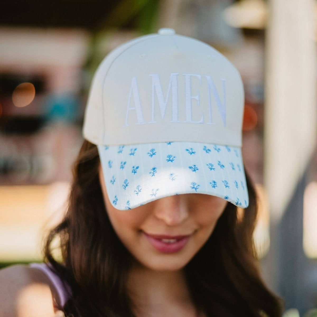 AMEN Trucker Hat Blue Floral