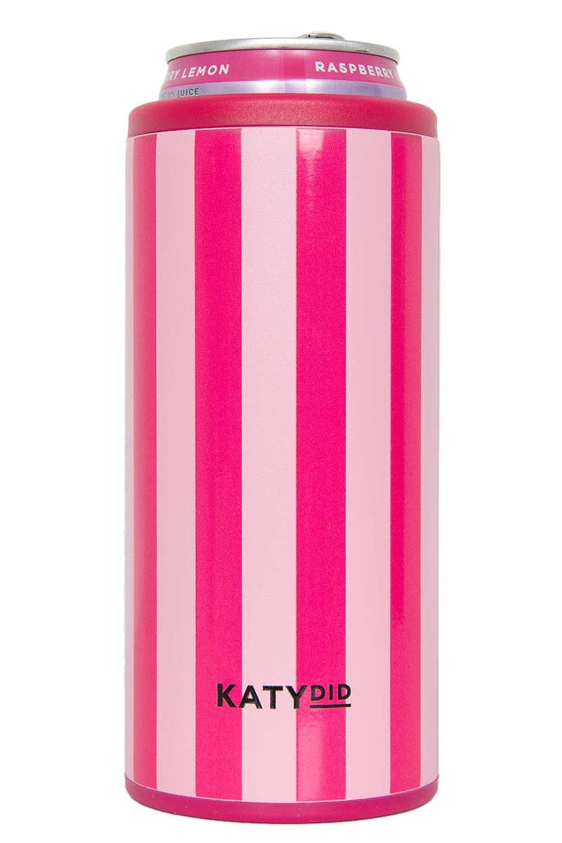 Pink&Hot Pink Striped Slim Can Koozie