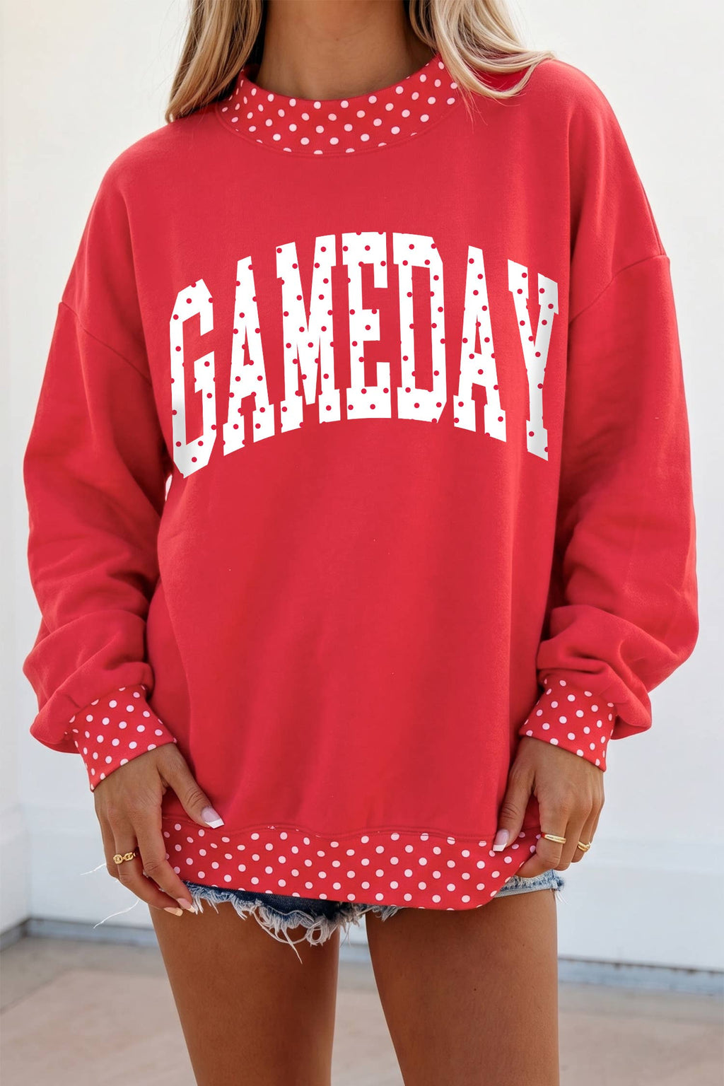 Polka Dot Game Day Mock Neck Sweatshirt