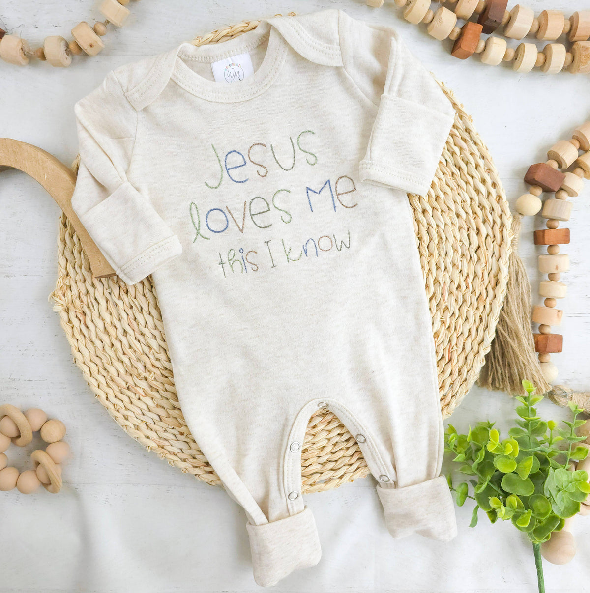 Baby Romper Only Jesus Loves Me -Blue/Green