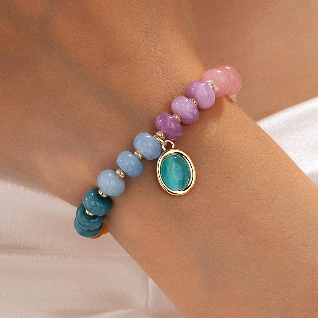 Natural Stone Cateye Charm Stretch Bracelet