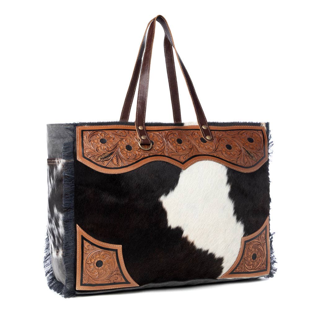 Myra Hand Tooled Bag bl&wh