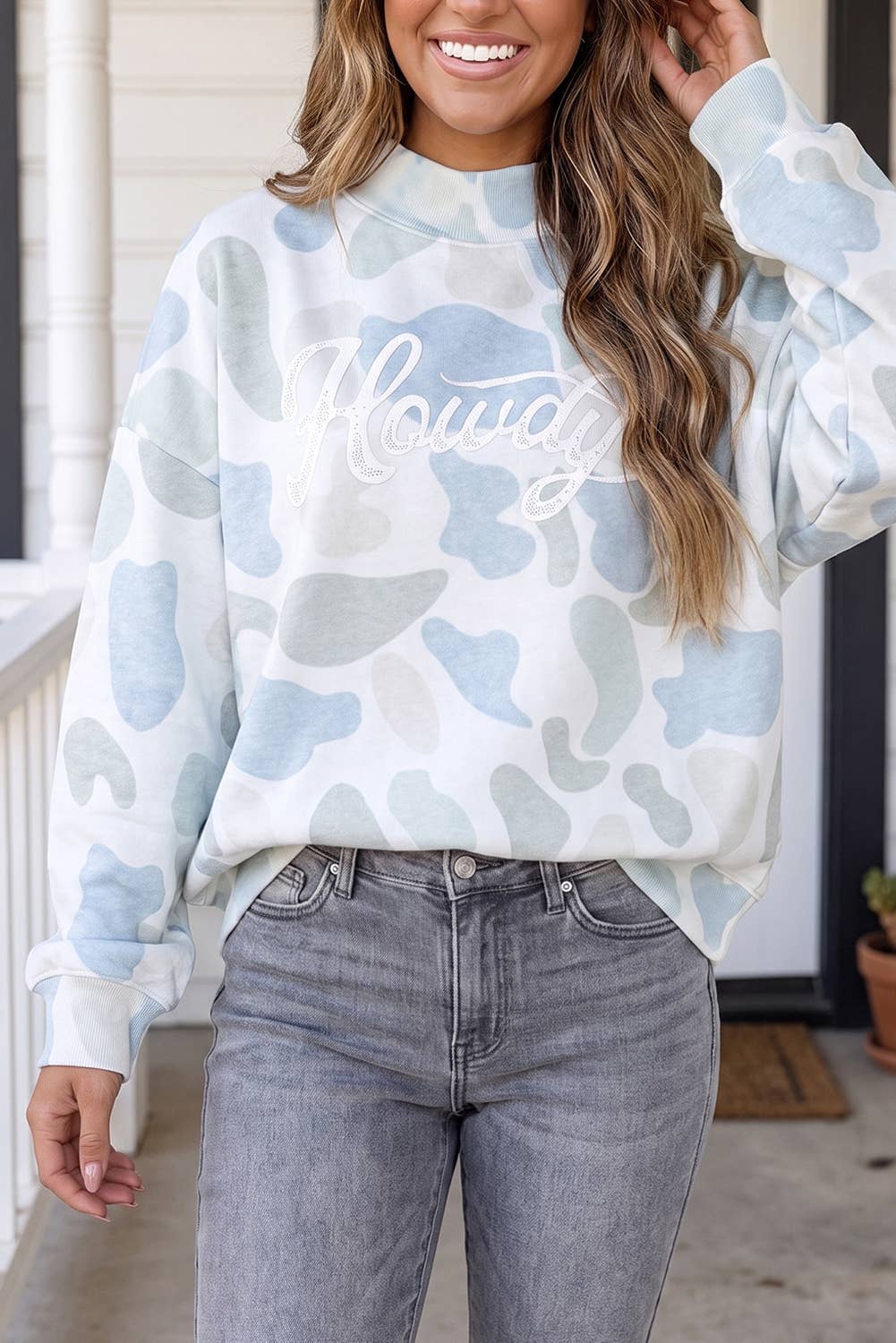 Howdy Camo Mock Neck Oversized Sweatshirt