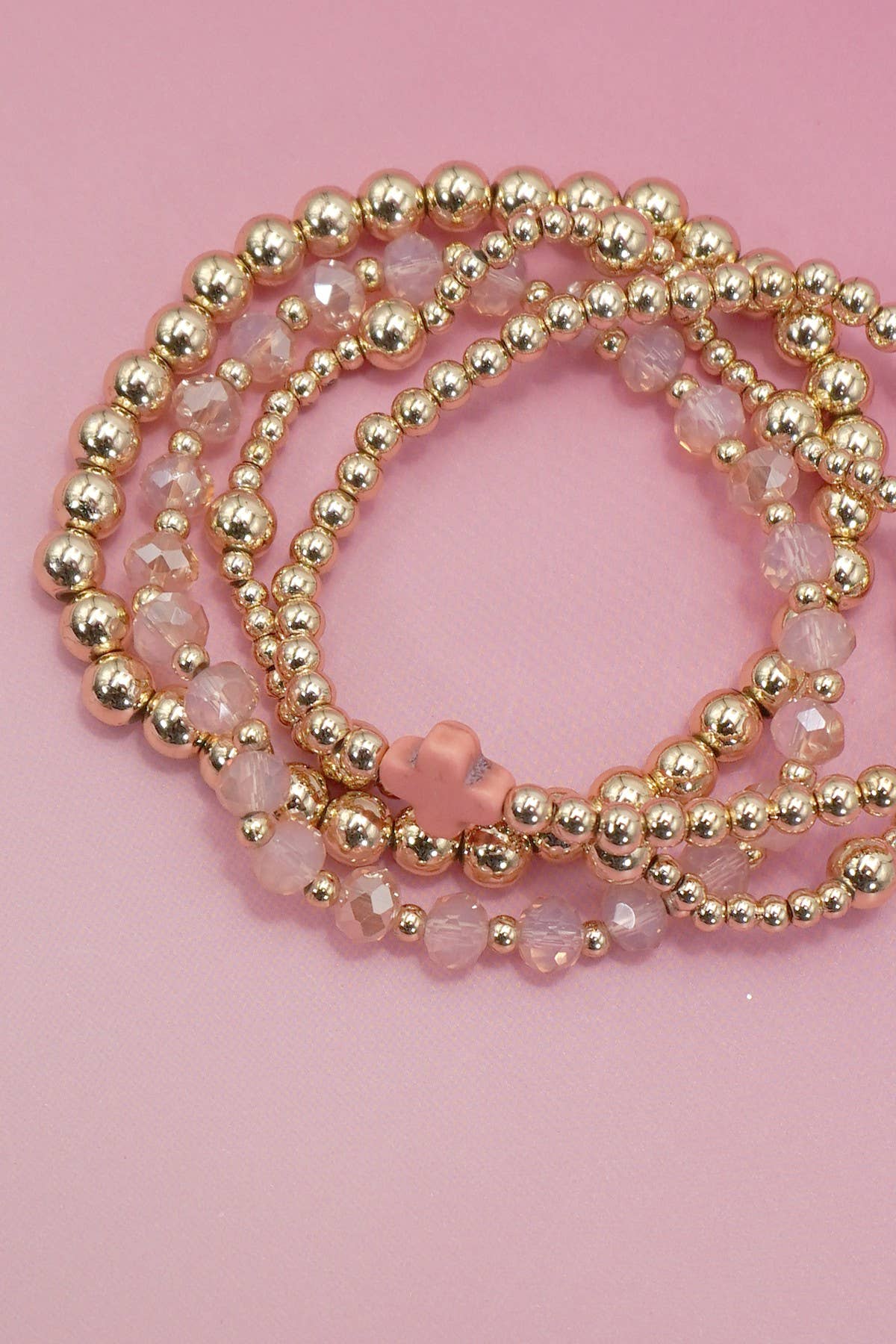Pink Cross Beaded Stretch Stack