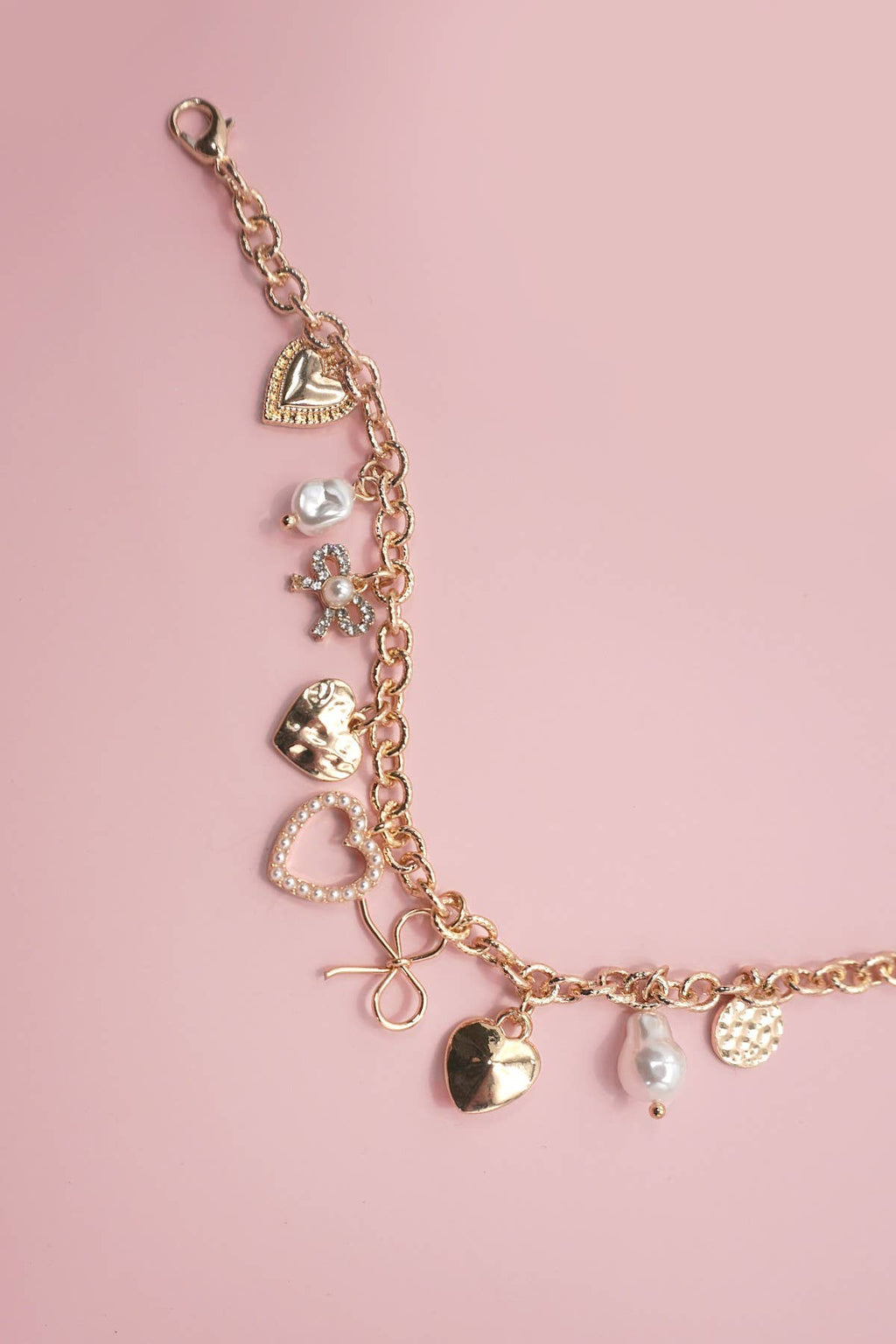 Bow Heart Charm Bracelet