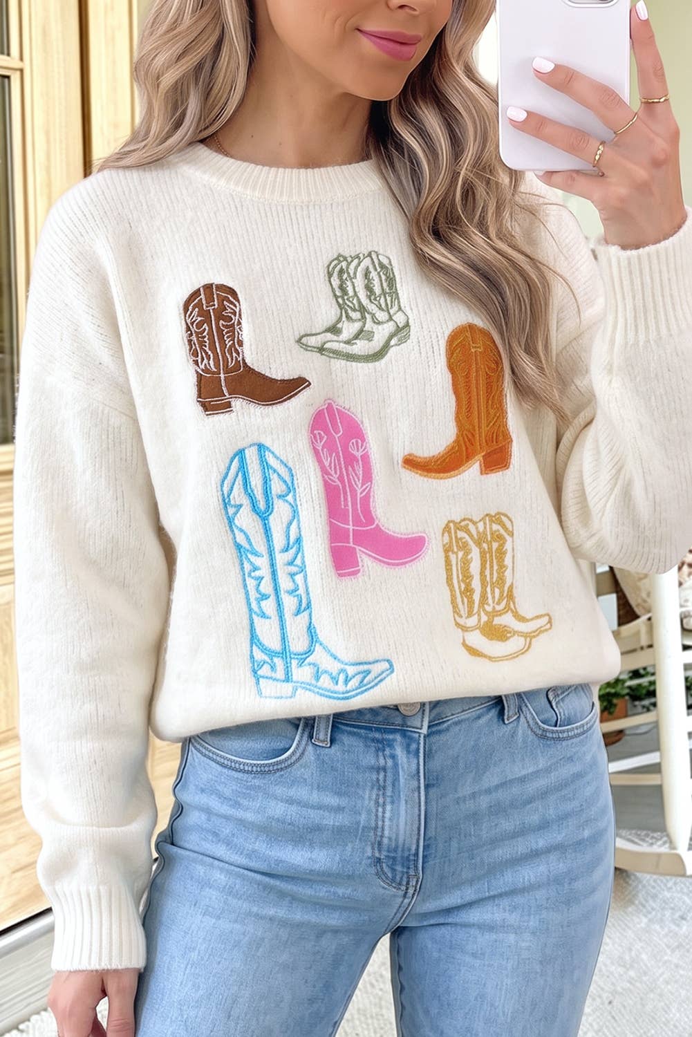 Boot Print Long Sleeve Sweater
