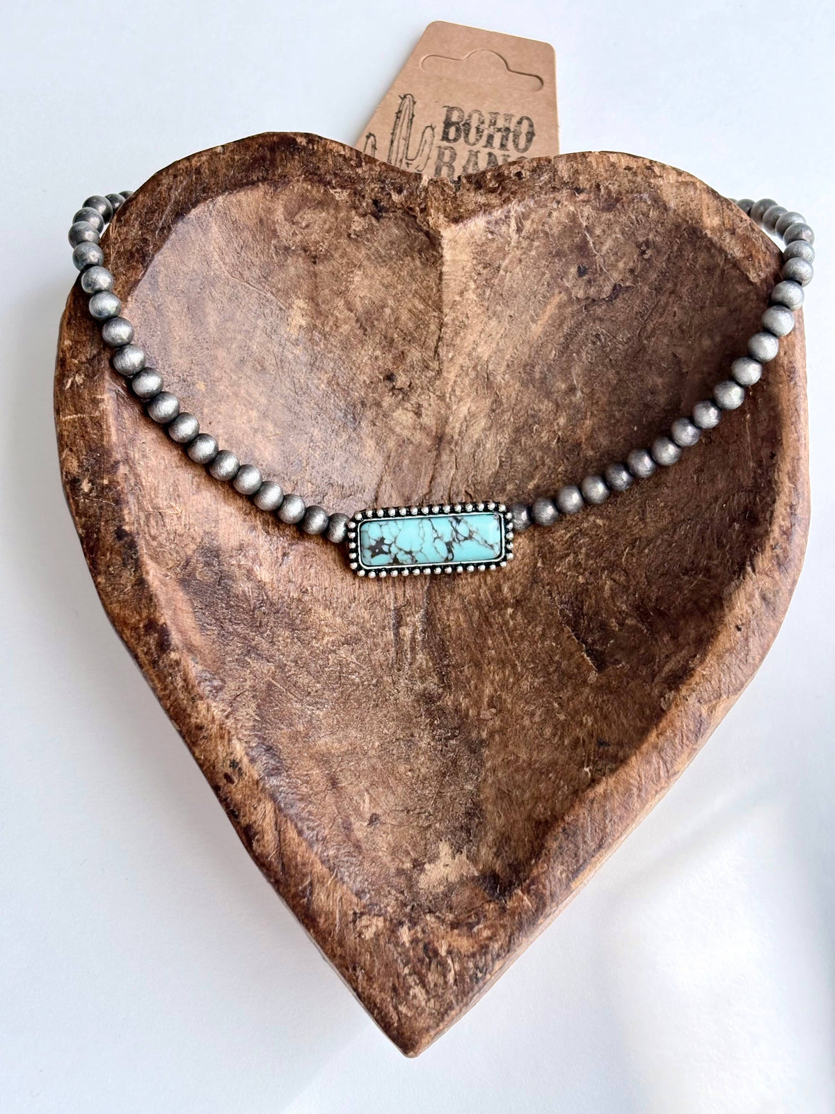 Turquoise Bar Pendant Navajo Pearl Choker Necklace