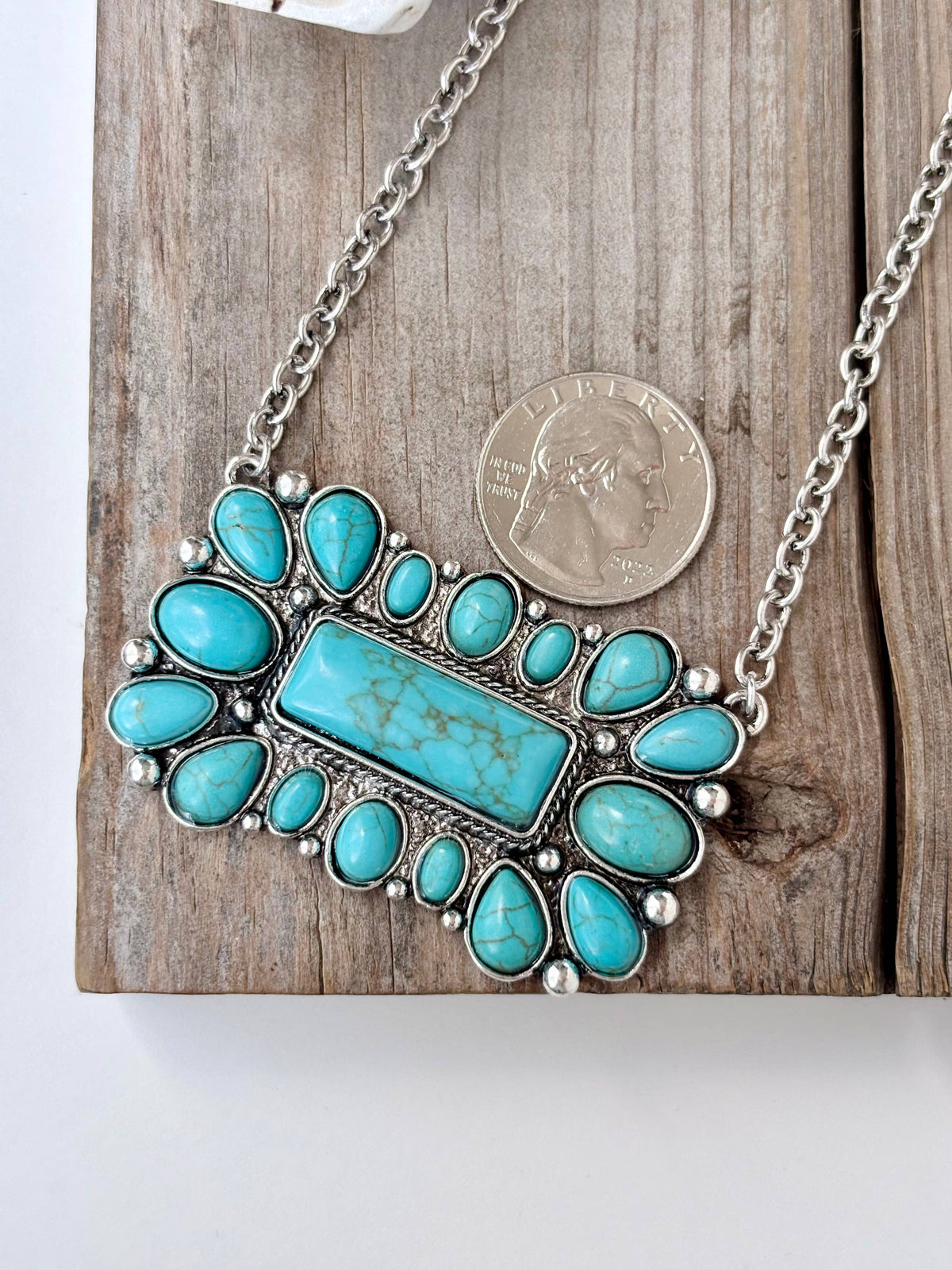 Turquoise Stone Bar Pendant Necklace