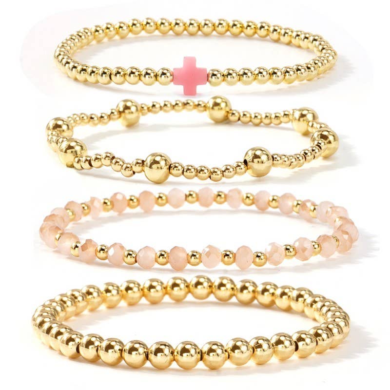 Pink Cross Beaded Stretch Stack