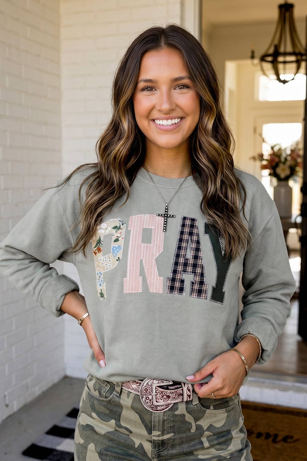 Pray Plaid Letter Sweatshirt