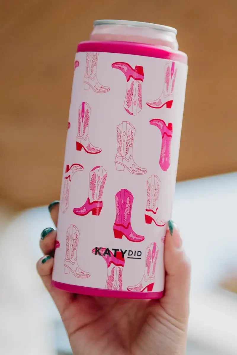 Light Pink Western Boots Skinny Can Koozie