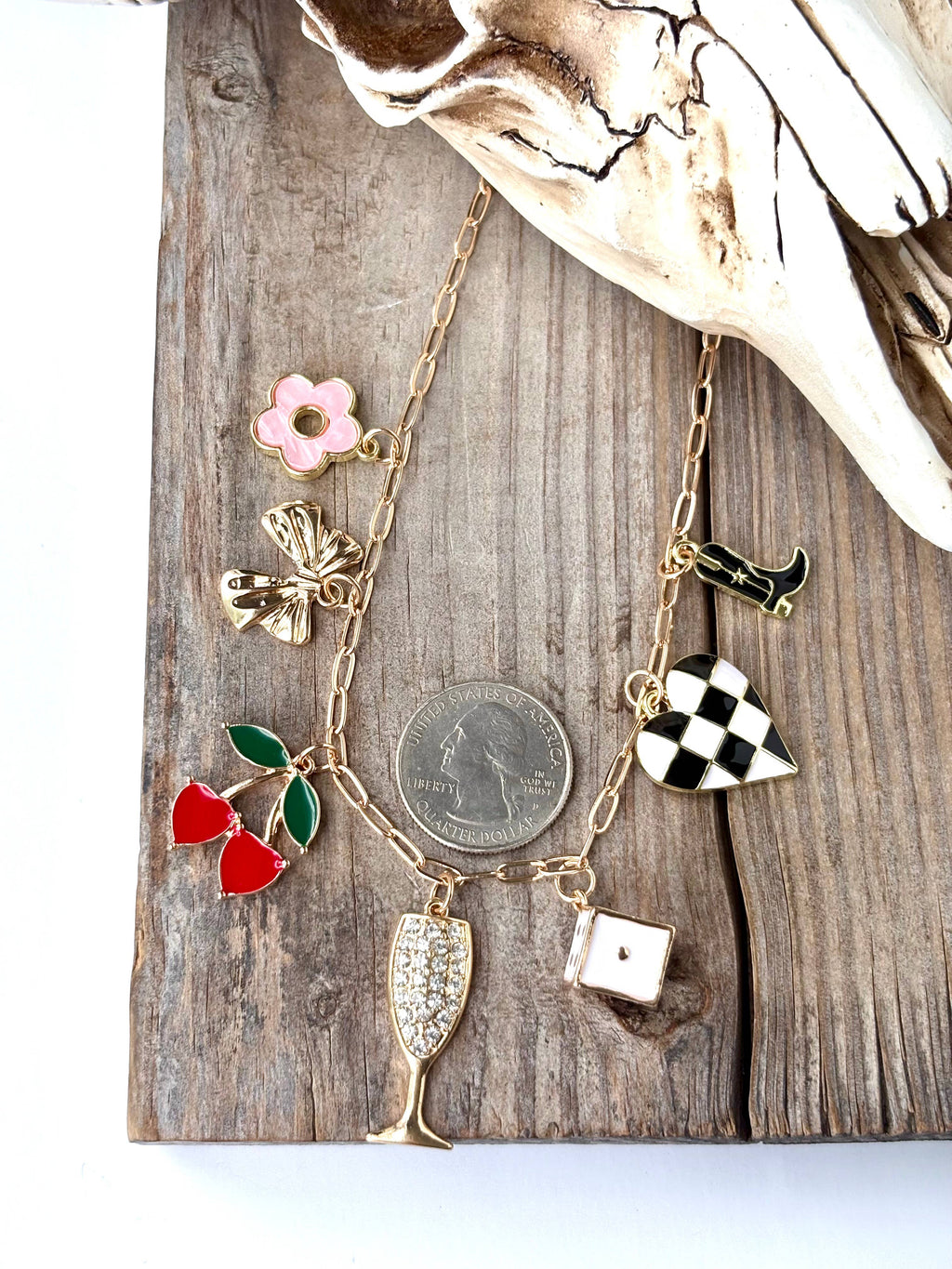 Cherry Multi Charm Link Chain Necklace
