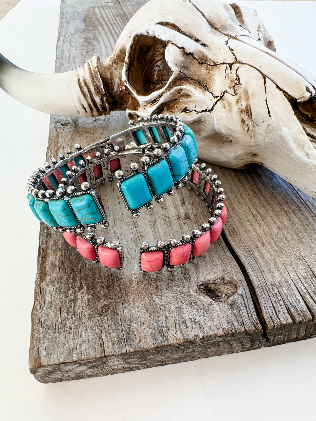Rectangle Stone Hinge Bangle Bracelet