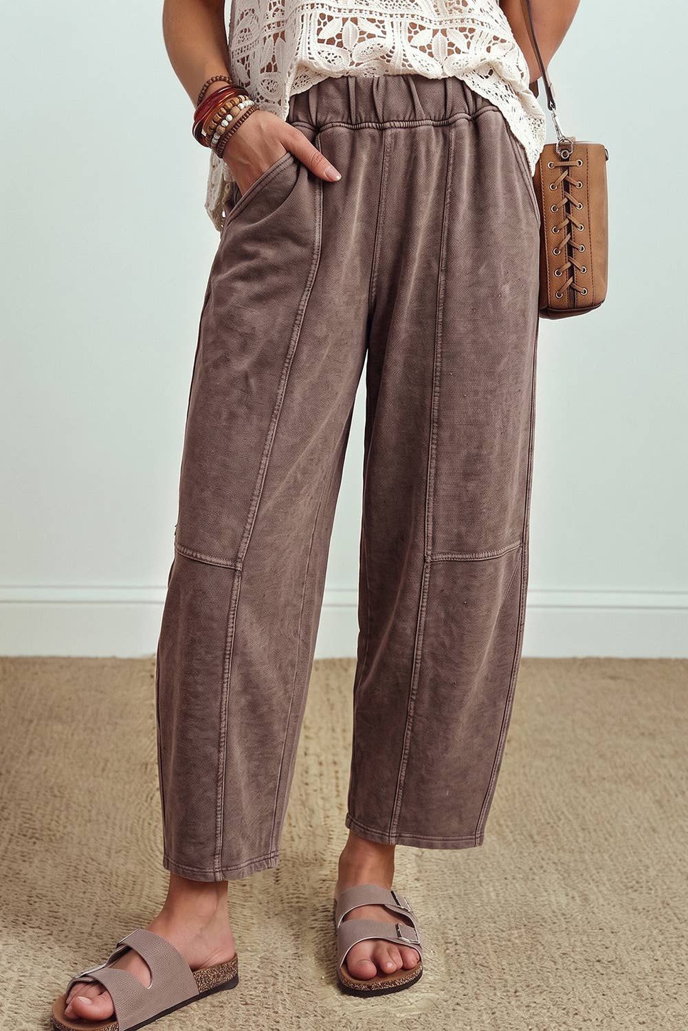 Mineral Wash Elastic Waist Barrel Pants