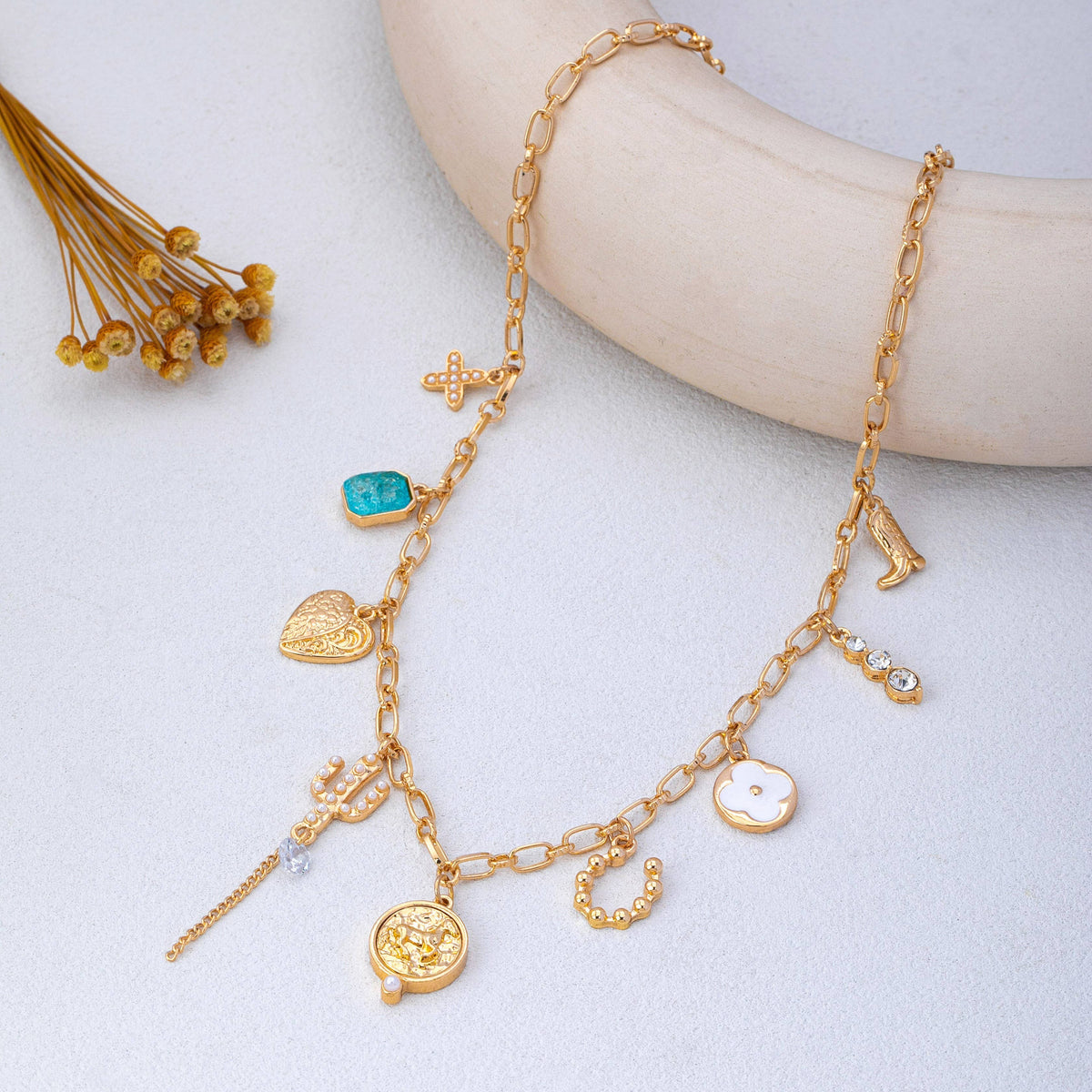 Catus Flower Stone Charm Necklace