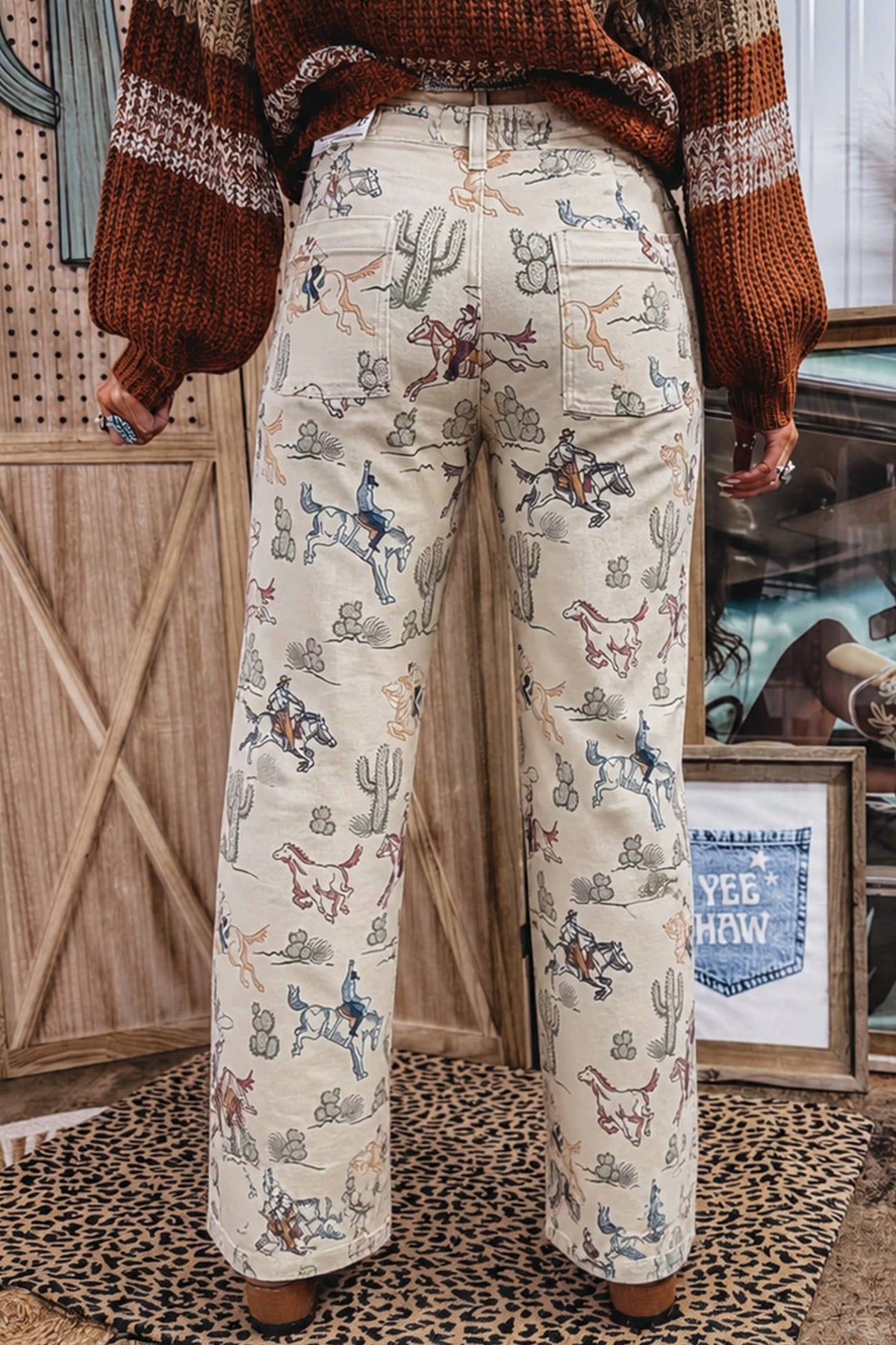 Cowboy Print Straight Leg Pocket Jeans