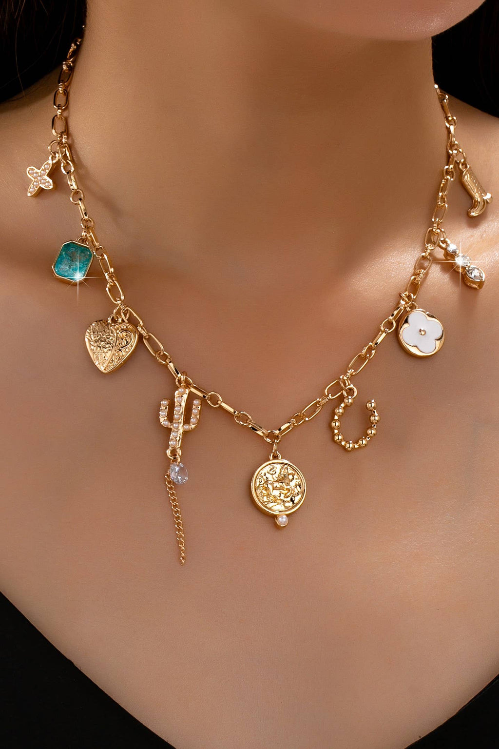 Catus Flower Stone Charm Necklace
